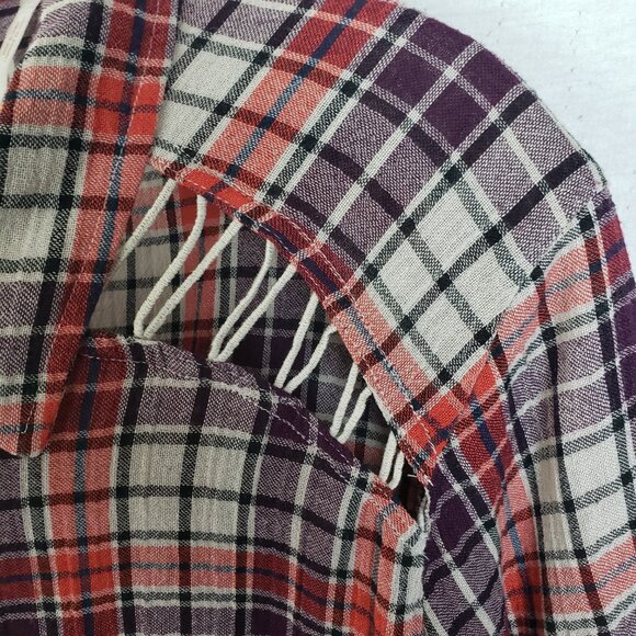 Free People Gauze Plaid Shirt Cutout Shoulder Western Boho 70s size L Relaxed - Picture 3 of 12
